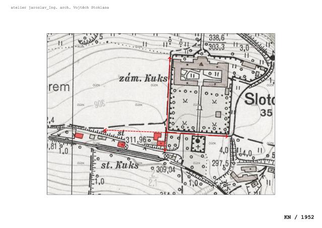 Drážní hostinec Kuks Katastrální mapa 1952